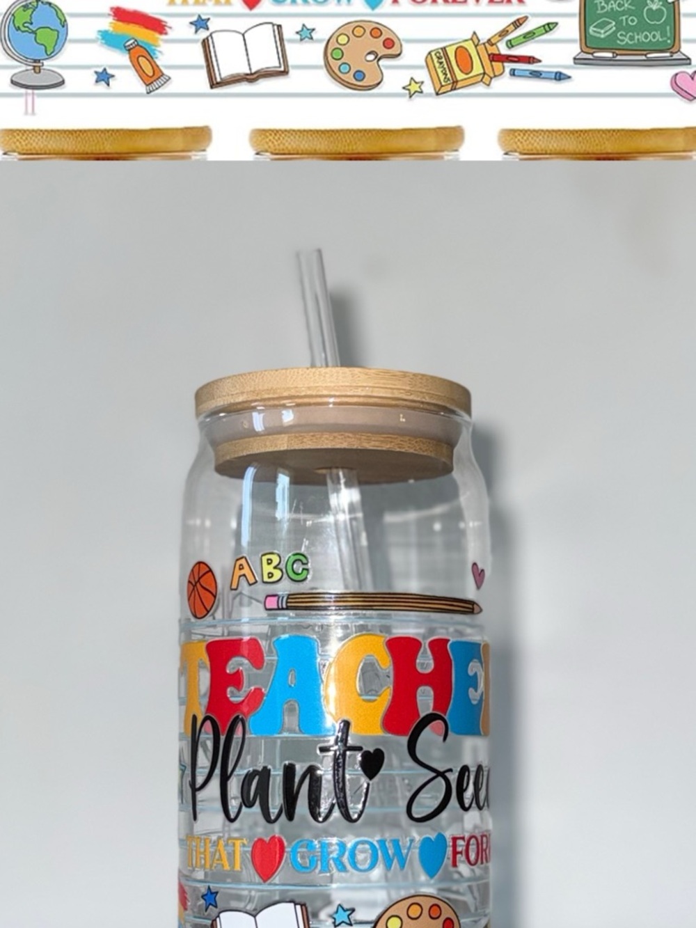 Teacher Theme Clear Tumbler with Bamboo Lid